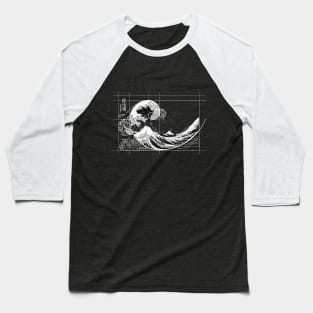 Hokusai Meets Fibonacci, Black and White Baseball T-Shirt